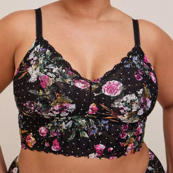 Torrid Curve Mesh Lace Bralette Size 4X No Wire Crop Top Dark Floral Whimsigoth - Picture 5 of 13